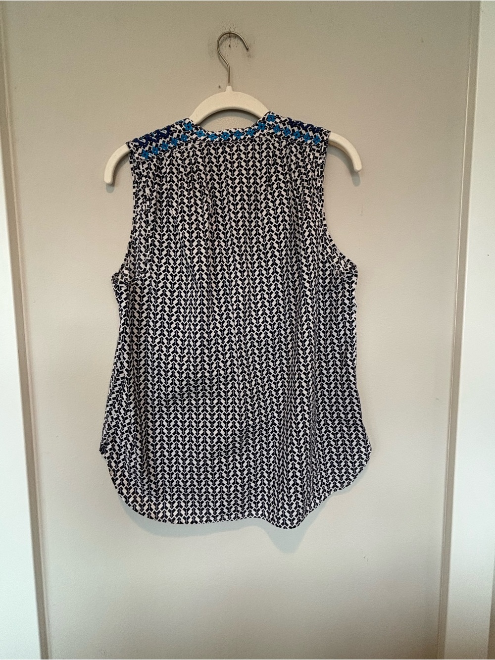 J. Crew Navy & White Embroidered Sleeveless Camisole with Tassel - Picture 2 of 5